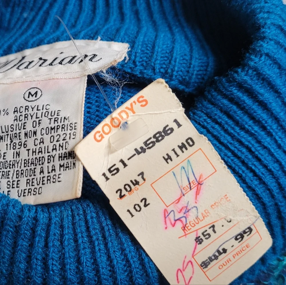 Deadstock Vintage 70s Darian Teal Sequin Starburst Mockneck Midi Sweater Dress M - Picture 11 of 12